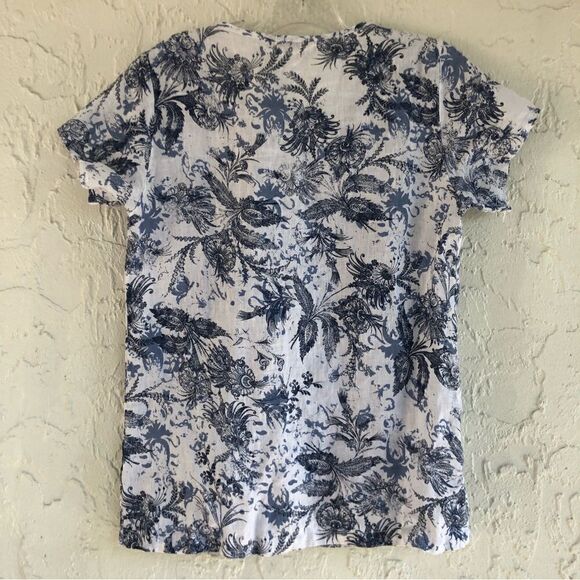 MARINA GIGLI Linen Floral Embroidered Short Sleeve Top Size Small Italy Boxy - Picture 3 of 5
